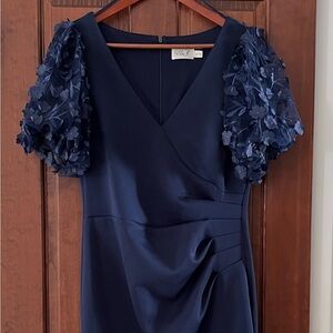 Eliza J Navy Dress with Floral Accents